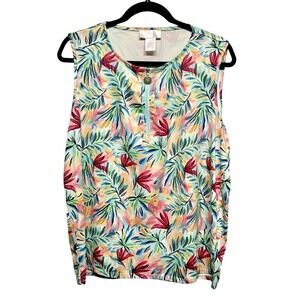 Stella Parker Tank Top Women's Floral Sleeveless Golf Shirt 1/4 Zip Large Resort